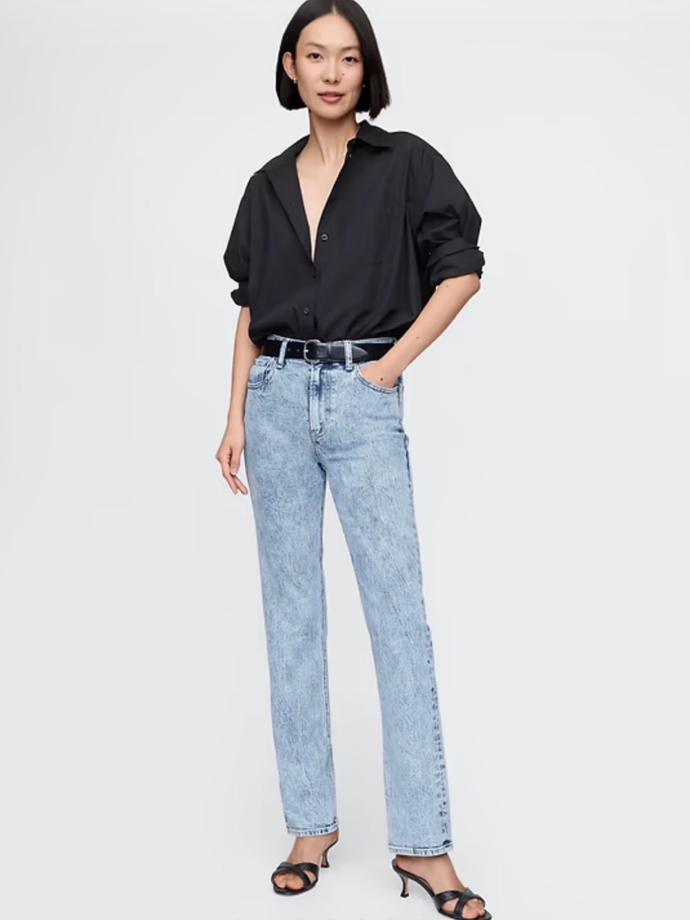 GAP High rise 90s Straight petite Jeans in Acid wash Blue